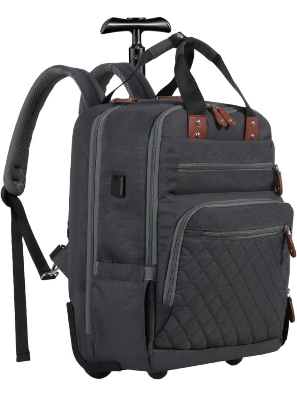 Travel Rolling Backpack with Wheels, Anti-Theft Bookbag, Fits 15.7" Laptop, USB